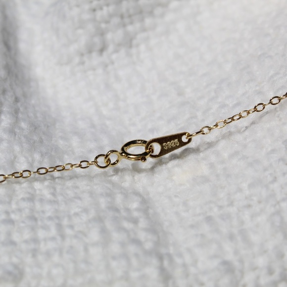 Sterling Silver Gold Necklace with Turquoise Mini Round Pendant - Picture 9 of 10